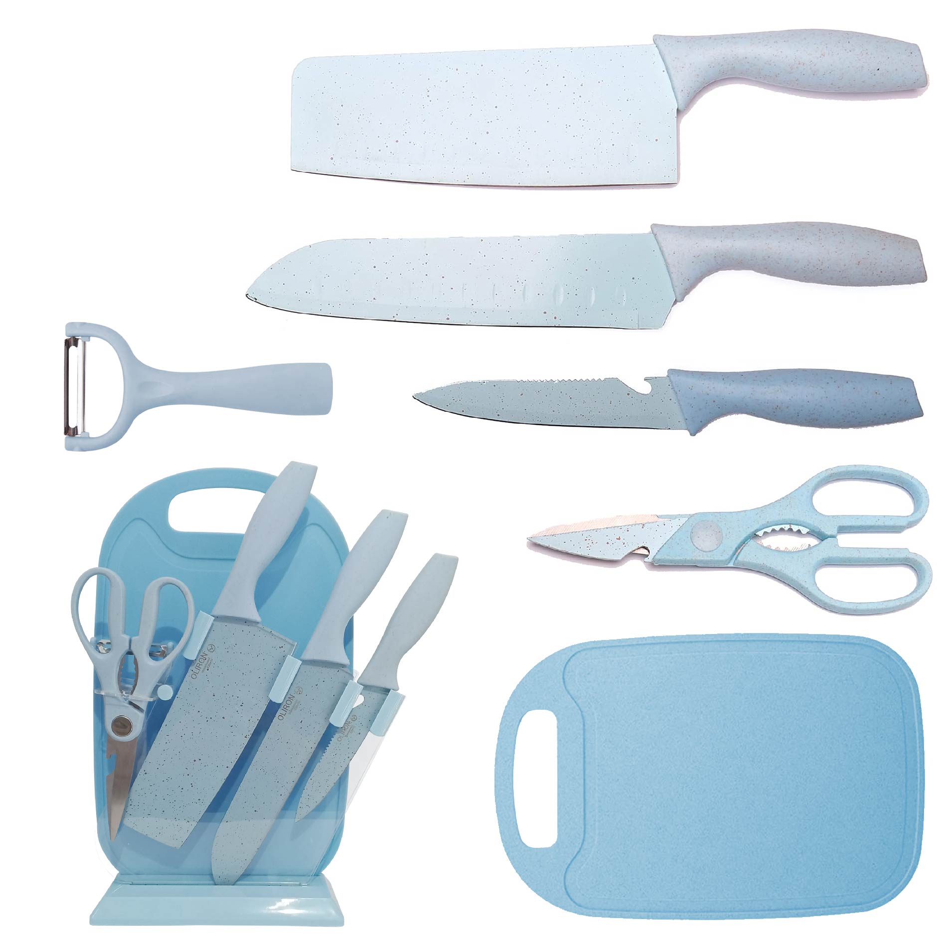 Set X7 Cuchillos Acero Inoxidable + Base