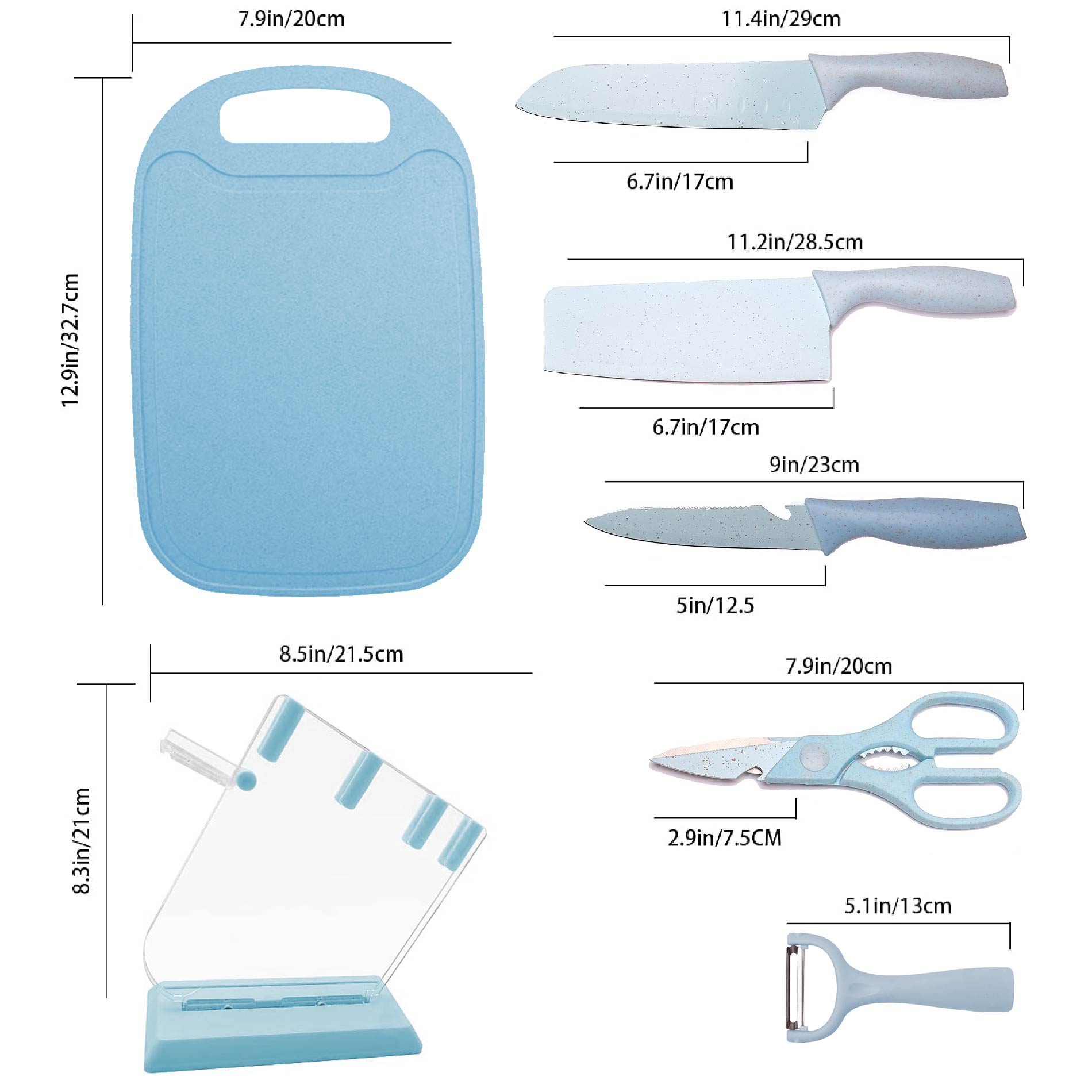 Set X7 Cuchillos Acero Inoxidable + Base