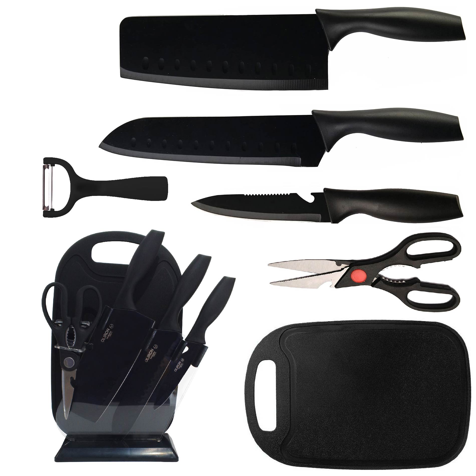 Set X7 Cuchillos Acero Inoxidable + Base