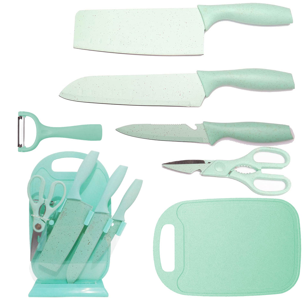 Set X7 Cuchillos Acero Inoxidable + Base